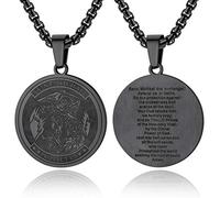 EZVFIRPDFZ Saint Michael Necklace for Men with Full Prayer,Protection Archangel Medallion,Chain 55+5CM Adjustable-Stainless Steel/Gold Plated/Black(Send Gift Box)