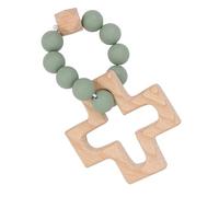 EZVFIRPDFZ Silicone Cross Ringing-My Series of,Newborn Baptismal Supplies,Wooden Silicone Bracelet,Personalized Theme Birthday Party Supplies(Olive Green Silicone Rosary Bracelet)