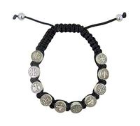 EZVFIRPDFZ Silver Toned Saint St Benedict Medals on Black Macrame Cord Bracelet,6 Inch