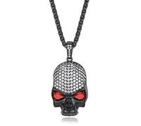 EZVFIRPDFZ Skull Necklaces for Men Fissured Stainless Steel Skeleton Head/Red Skull Fake Diamond Pendant Halloween Costume,with Gift Box