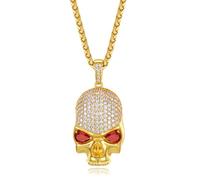 EZVFIRPDFZ Skull Necklaces for Men Fissured Stainless Steel Skeleton Head/Red Skull Fake Diamond Pendant Halloween Costume,with Gift Box