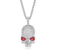 EZVFIRPDFZ Skull Necklaces for Men Fissured Stainless Steel Skeleton Head/Red Skull Fake Diamond Pendant Halloween Costume,with Gift Box