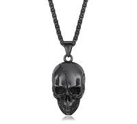 EZVFIRPDFZ Skull Necklaces for Men Fissured Stainless Steel Skeleton Head/Red Skull Fake Diamond Pendant Halloween Costume,with Gift Box