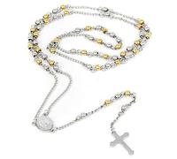 EZVFIRPDFZ SM Stainless Steel Gold Silver Rosary 3mm-8mm Beads Cross Y Necklace 20”-30”Chain for Women Men(4mm 26"-Multi)
