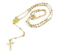 EZVFIRPDFZ SM Stainless Steel Gold Silver Rosary 3mm-8mm Beads Cross Y Necklace 20”-30”Chain for Women Men(3mm 20"-Gold)