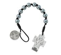EZVFIRPDFZ St.Benedict and Saint Christopher Hematite Cord Auto Rosary-Travel Protection,8mm Beads