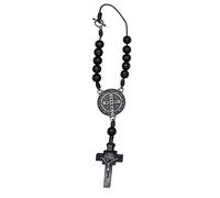 EZVFIRPDFZ St.Benedict Decade Rosary with Clasp|Rear View Mirror Accessory|10mm Black Wood Beads|Great Catholic|Christian Auto Decor|Patron Saint of Students