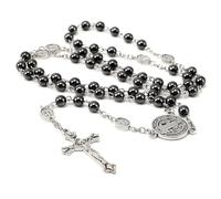 EZVFIRPDFZ St Benedict Medals Necklace for Men Women,Saint Benedict Rosary for Religious Gifts,Catholic Black Rosary Bead First Confirmation Gifts for Teenage Boys,Mujer