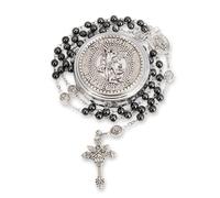 EZVFIRPDFZ St Michael Rosary Hematite Stone Beads Necklace Metal Beaded Glory Beads Archangel Medal&Cross with Metal Gift Box