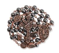 EZVFIRPDFZ St Michael Rosary Hematite Stone Beads Necklace Metal Beaded Glory Beads Archangel Medal&Cross with Metal Gift Box