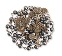 EZVFIRPDFZ St Michael Rosary Hematite Stone Beads Necklace Metal Beaded Glory Beads Archangel Medal&Cross with Metal Gift Box