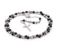 EZVFIRPDFZ Stainless Steel 6mm Beads Rosary Catholic Necklace Holy Medal&Crucifix 32inch