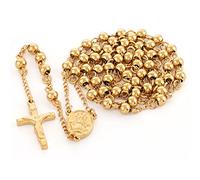 EZVFIRPDFZ Stainless Steel 6mm Beads Rosary Catholic Necklace Holy Medal&Crucifix 32inch