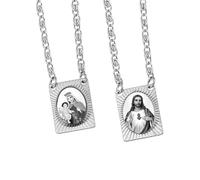 EZVFIRPDFZ Stainless Steel Chain and Medal Scapulars with Sacred Heart of&Our Lady of Mount Carmel Icons Catholic Devotional Necklace for Women&Men-14 Inch-