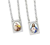 EZVFIRPDFZ Stainless Steel Chain and Medal Scapulars with Sacred Heart of&Our Lady of Mount Carmel Icons Catholic Devotional Necklace for Women&Men-14 Inch-