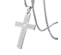 EZVFIRPDFZ Stainless Steel Mens Womens Cross Necklace Lord's Prayer Pendant,4 Colors Available