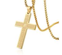 EZVFIRPDFZ Stainless Steel Mens Womens Cross Necklace Lord's Prayer Pendant,4 Colors Available