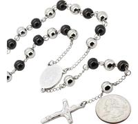 EZVFIRPDFZ Stainless Steel Yellow/White/Black Gold Finish 4-8MM Rosary Bead Cross Chain Necklace For Men&Women 26″-30″+5.5″-6″