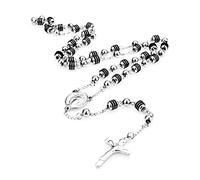 EZVFIRPDFZ Unisex Two Tone Catholic Stainless Steel Crucifix Cross Rosary Necklace 6MM Square Beads