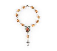 EZVFIRPDFZ Virgin Mary&;Jesus Medal Pocket Rosary,Olive Wood Rosary Bracelet with Crucifix&;Clasp,One Decade Catholic Charm Bracelet for Car Mirror,Religious Car Accessory for Rearview