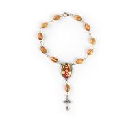 EZVFIRPDFZ Virgin Mary&;Jesus Medal Pocket Rosary,Olive Wood Rosary Bracelet with Crucifix&;Clasp,One Decade Catholic Charm Bracelet for Car Mirror,Religious Car Accessory for Rearview