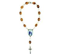EZVFIRPDFZ Virgin Mary&;Jesus Medal Pocket Rosary,Olive Wood Rosary Bracelet with Crucifix&;Clasp,One Decade Catholic Charm Bracelet for Car Mirror,Religious Car Accessory for Rearview