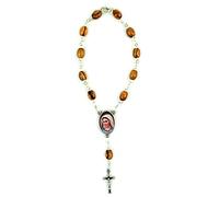 EZVFIRPDFZ Virgin Mary&;Jesus Medal Pocket Rosary,Olive Wood Rosary Bracelet with Crucifix&;Clasp,One Decade Catholic Charm Bracelet for Car Mirror,Religious Car Accessory for Rearview