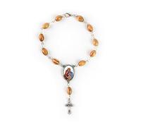 EZVFIRPDFZ Virgin Mary&;Jesus Medal Pocket Rosary,Olive Wood Rosary Bracelet with Crucifix&;Clasp,One Decade Catholic Charm Bracelet for Car Mirror,Religious Car Accessory for Rearview