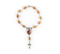 EZVFIRPDFZ Virgin Mary&;Jesus Medal Pocket Rosary,Olive Wood Rosary Bracelet with Crucifix&;Clasp,One Decade Catholic Charm Bracelet for Car Mirror,Religious Car Accessory for Rearview