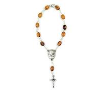 EZVFIRPDFZ Virgin Mary&;Jesus Medal Pocket Rosary,Olive Wood Rosary Bracelet with Crucifix&;Clasp,One Decade Catholic Charm Bracelet for Car Mirror,Religious Car Accessory for Rearview