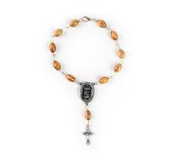 EZVFIRPDFZ Virgin Mary&;Jesus Medal Pocket Rosary,Olive Wood Rosary Bracelet with Crucifix&;Clasp,One Decade Catholic Charm Bracelet for Car Mirror,Religious Car Accessory for Rearview