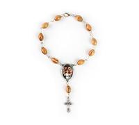 EZVFIRPDFZ Virgin Mary&;Jesus Medal Pocket Rosary,Olive Wood Rosary Bracelet with Crucifix&;Clasp,One Decade Catholic Charm Bracelet for Car Mirror,Religious Car Accessory for Rearview