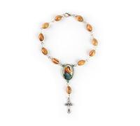 EZVFIRPDFZ Virgin Mary&;Jesus Medal Pocket Rosary,Olive Wood Rosary Bracelet with Crucifix&;Clasp,One Decade Catholic Charm Bracelet for Car Mirror,Religious Car Accessory for Rearview