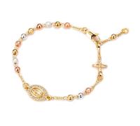 EZVFIRPDFZ Women Link Bracelets Gold Plated Crucifix Rosary Bead Rose Chain Bracelet