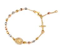 EZVFIRPDFZ Women Link Bracelets Gold Plated Crucifix Rosary Bead Rose Chain Bracelet