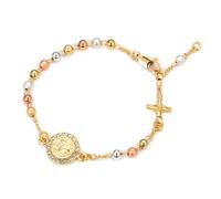 EZVFIRPDFZ Women Link Bracelets Gold Plated Crucifix Rosary Bead Rose Chain Bracelet