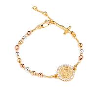 EZVFIRPDFZ Women Link Bracelets Gold Plated Crucifix Rosary Bead Rose Chain Bracelet