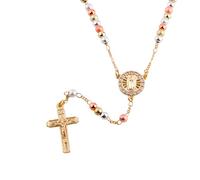 EZVFIRPDFZ Women Rose Gold Plated Crucifix Rosary Beads Necklace Chain Y Necklace