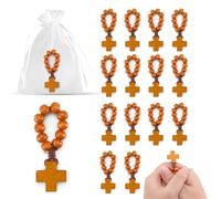 EZVFIRPDFZ Wood Finger rosaries Bulk Mini Wood Cross Prayer Ring Baptism Favors with White Mesh Bag for Guests Communion Bridal Shower Men Women Wooden Catholic Rings