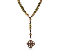 EZVFIRPDFZ Wood Rosary Beads Necklace Catholic Saint Benedict Medal Cross Pendant Necklace Prayer Rosary