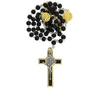EZVFIRPDFZ Wooden and Metal Saint Benedict Rosary|Black Beads and Gold-Tone St.Ben Medals and Crucifix|Patron Saint of Students|Great Catholic for First Communion and Confirmation|Made in Italy