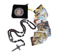 EZVFIRPDFZ Wooden Rosary Beads Catholic for Men,Saint Benedict Medal and Cross-Comes in Pouch and 18pcs Prayer Cards