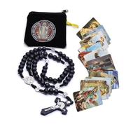 EZVFIRPDFZ Wooden Rosary Beads Catholic for Men,Saint Benedict Medal and Cross-Comes in Pouch and 18pcs Prayer Cards