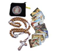 EZVFIRPDFZ Wooden Rosary Beads Catholic for Men,Saint Benedict Medal and Cross-Comes in Pouch and 18pcs Prayer Cards