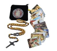 EZVFIRPDFZ Wooden Rosary Beads Catholic for Men,Saint Benedict Medal and Cross-Comes in Pouch and 18pcs Prayer Cards