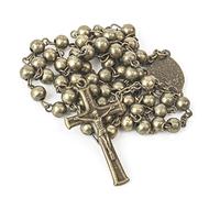 EZVFIRPDFZ WWII Combat Design Bronze Rosary Beads Handmade Metal Beaded Men Necklace Miraculous Medal with Crucifix