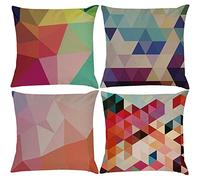 EZVING 4 Pack Colourful Geometry Style Throw Pillow Covers Cases Square Decorative Cushion Covers Pillowcase Cushion Case for Sofa, Couch 16 x 16 Inches (Set of 4)