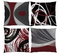 EZVING Burgundy Set of 4 Throw Pillow Covers Modern Abstract Wine Red Stripes Gray Black White Acrylic Decorative Pillow Cases Home Decor Square 18x18 Inches Pillowcases