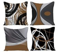 EZVING Coffee Geometric Pillow Covers 16x16 Set of 4,Decorative Couch Throw Pillow Cover for Sofa, Outdoor Durable Linen Brown Farmhouse Cushion Case Hidden Zipper for Couch Patio Home Decoration