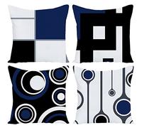 EZVING Dark Blue Geometric Pillow Covers 20x20 Set of 4, Decorative Couch Throw Pillow Cover for Sofa Bedroom,Linen Farmhouse Cushion Case Outdoor Home Decoration